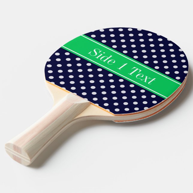 Blåblå wt Polka Dot Emerald Grönt Namn Monogram Pingisracket (Frontvinkel)