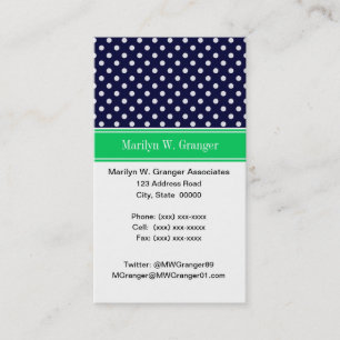 Blåblå wt Polka Dot Emerald Grönt Namn Monogram Visitkort