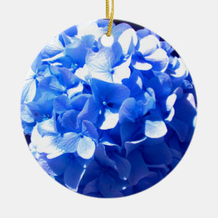 Blåblåa blommigtar (elegant blue hydrangeas) julgransprydnad keramik