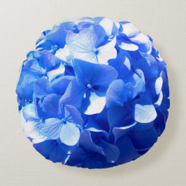 Blåblåa blommigtar (elegant blue hydrangeas) rund kudde