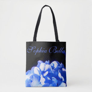 Blåblåa blommigtar (elegant blue hydrangeas) tygkasse