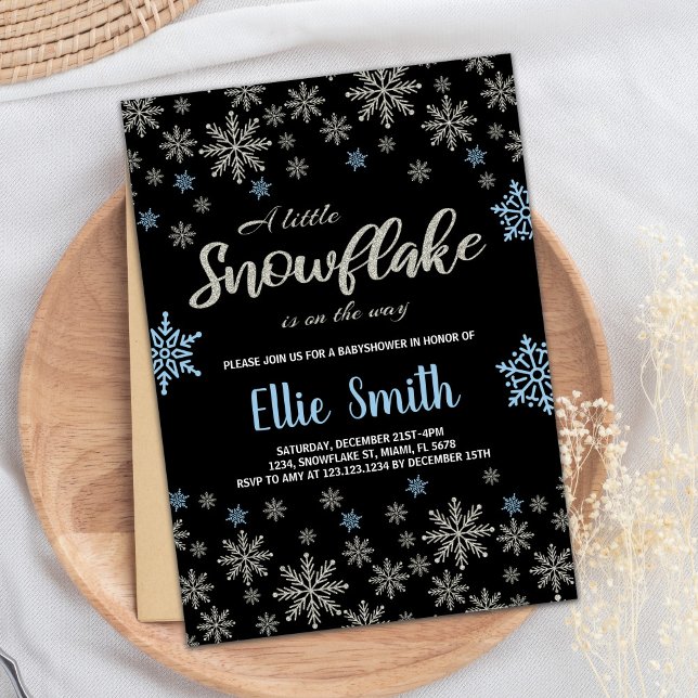 Blåblåa Glitter-inbjudningar för babyskor Inbjudningar (Black Blue Glitter Winter Baby Shower Invitations)