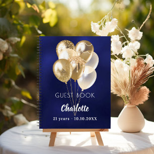 Blåblåa guld-ballonger från gästdagen bok anteckningsbok