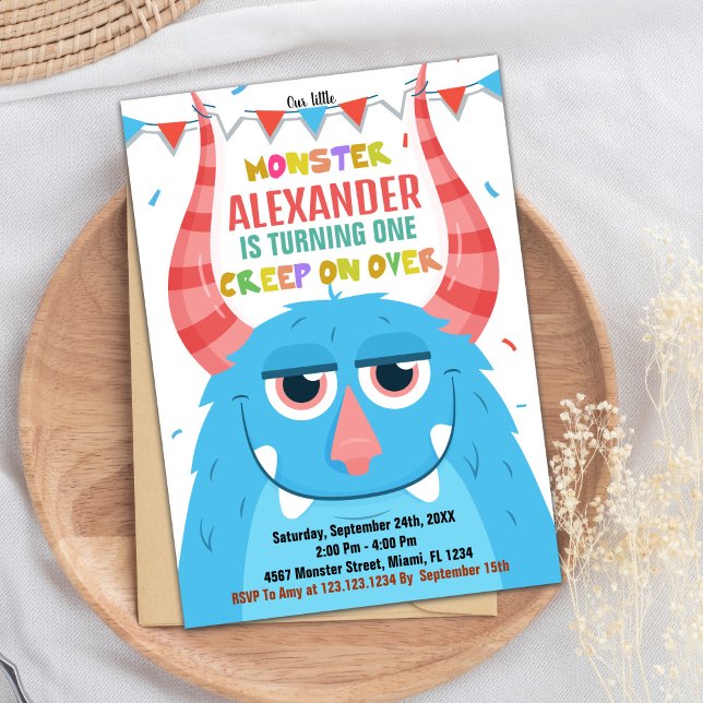 Blåblåa inbjudningar från måndag (Monster Birthday Invitations Blue)
