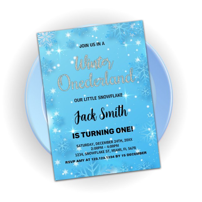 Blåblåa Silver vid höstens födelsedag Inbjudningar (Winter Onederland Birthday Invitations Blue Silver)
