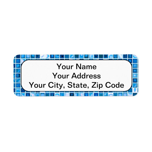 Blåblåa "vattentäta" mosaikplattor Mönster Returadress Etikett (Framsidan)