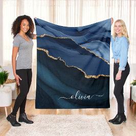 Blåblåagate Geode Guld Monogram Fleecefilt