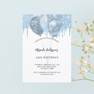 Blåblåballonger glitter droppar inbjudningar