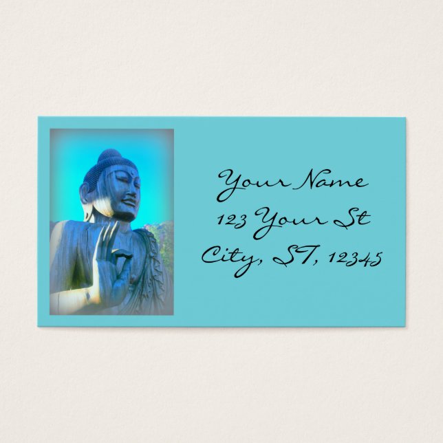 blåblåblå buddha blå visitkort (Framsidan)