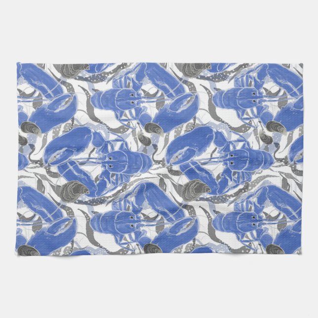 Blåblåblåblåslobster i kusten kökshandduk (Horisontell)