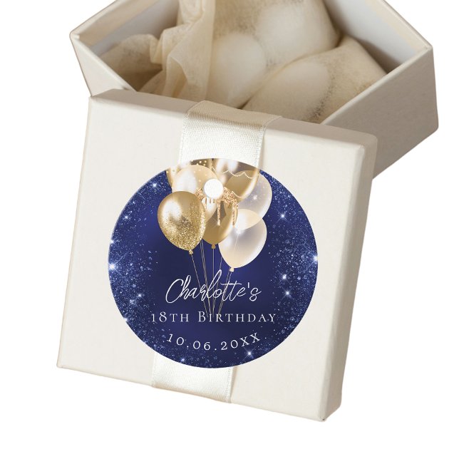 Blåbläckballonger i dagflottan glitter guld gåvor etiketter (Skapare uppladdad)