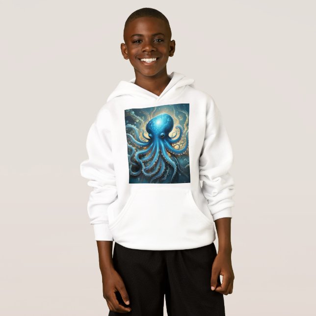 Blåbläckfisk, Abstrakt, akrylkonst, T Shirt (Hel framsida)