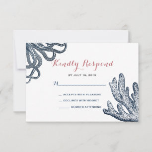 Blåbläckfisk av arten Coral Nautical Beach Wedding OSA Kort