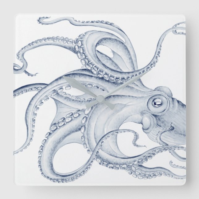 Blåbläckfisk Cephalopod Kraken Bläck Fyrkantig Klocka (Framsida)