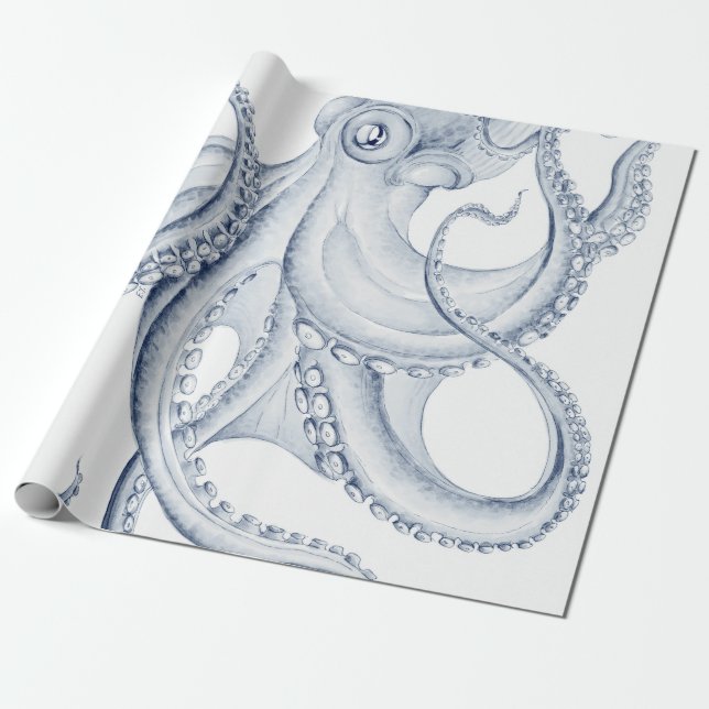Blåbläckfisk Cephalopod Kraken Bläck Presentpapper (Utrullad)