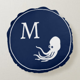 Blåbläckfisk för marinflottan rund kudde