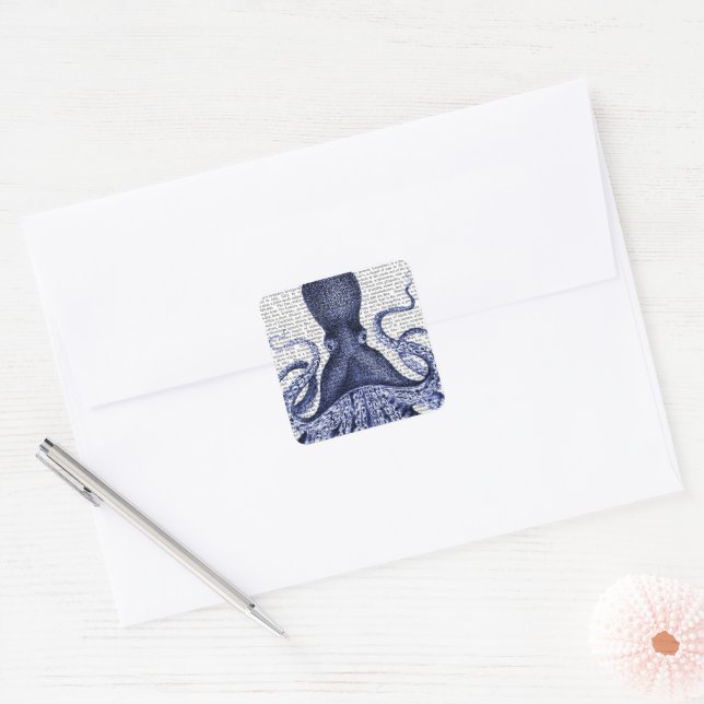 Blåbläckfisk Fyrkantigt Klistermärke (Kuvert)