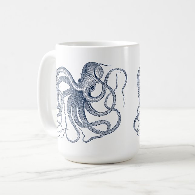 Blåbläckfisk Nautisk illustration Kaffe Mugg (Framsida vänster)