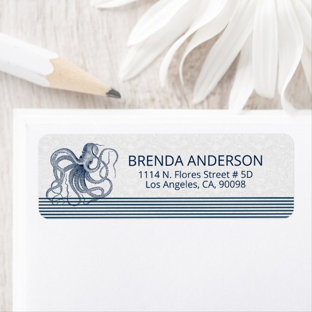 Blåbläckfisk och Rand på vitt Returadress Etikett (Insitu)