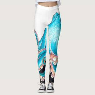 Blåbläckfisk på vit Bläck Leggings