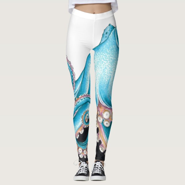 Blåbläckfisk på vit Bläck Leggings (Framsida)