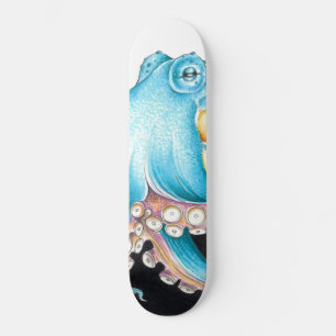 Blåbläckfisk på vit Bläck Mini Skateboard Bräda 18,5 Cm