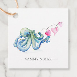 Blåbläckfisk, vattenfärg Valentines day Gåvor Etiketter