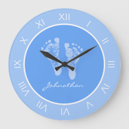 Blåbläckfiskavtryck med Pojke Namn Stor Klocka