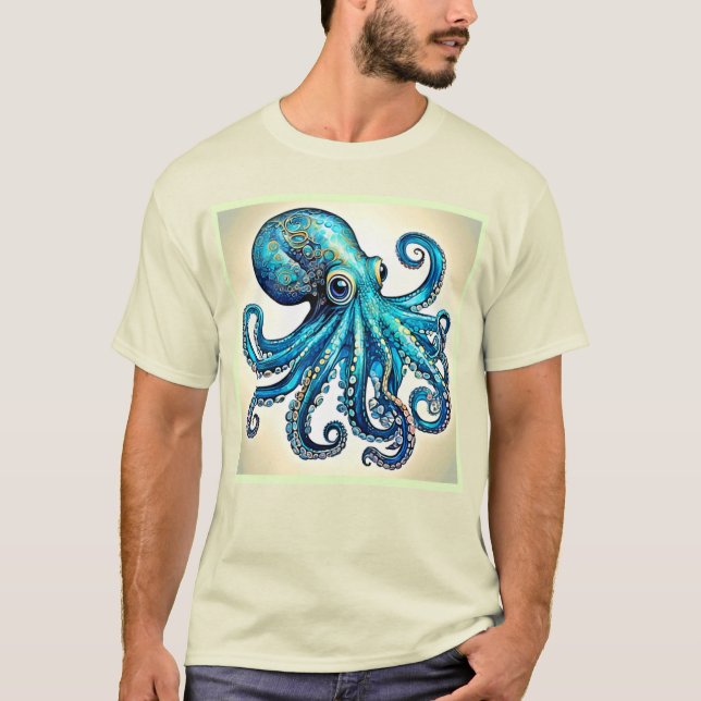 Blåbläckfiskdesign för marint bläckfisk t shirt (Framsida)