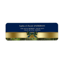 Blåbläckfiskfjädrar i guld Bröllop Adress