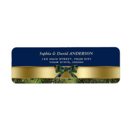 Blåbläckfiskfjädrar i guld Bröllop Adress Returadress Etikett