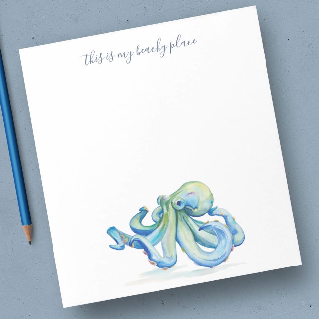 Blåbläckfiskstrå Personlig, lager Anteckningsblock (Personalized Stationery Notepad Watercolor Blue Octopus )