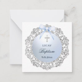 Blåbladet silver Bow Baptism Gift-hölje Anteckningskort