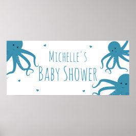 Blåbladig babystövel i Cute Octopus Wide Blue Namn Poster