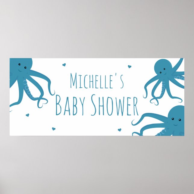 Blåbladig babystövel i Cute Octopus Wide Blue Namn Poster (Framsidan)
