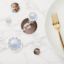 Blåbladig blöjabaptism silver Glitter Bord