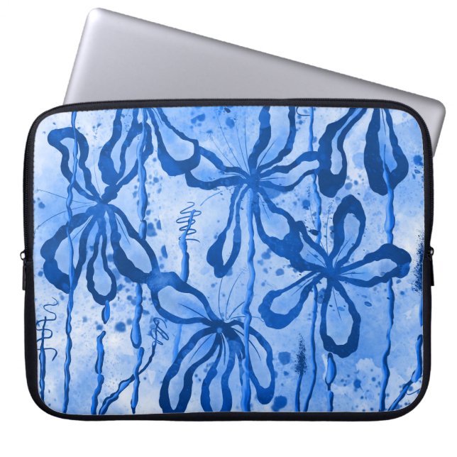 Blåbladiga blommor laptop fodral (Framsidan)