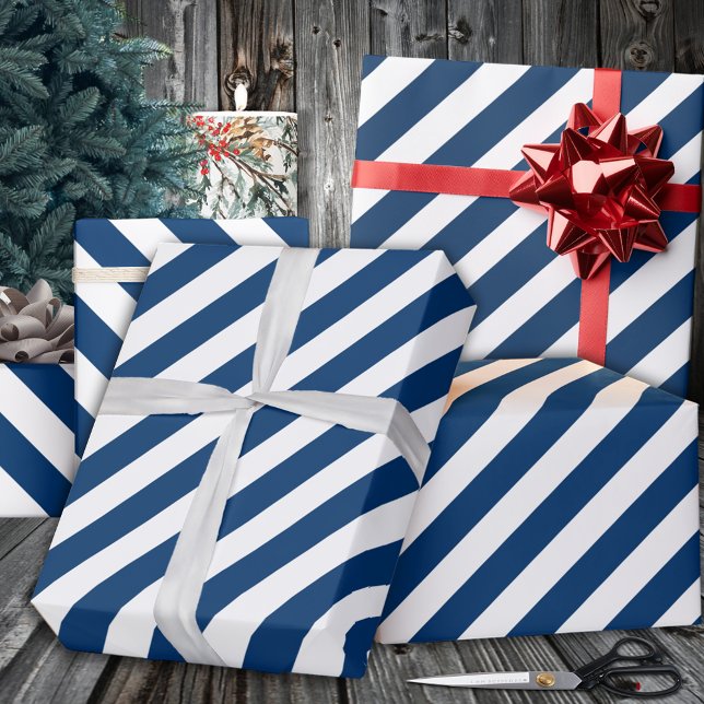 Blåblaj vid Rand Helgdag Presentpapper (Navy Blue Wide Stripe Holiday Wrapping Paper In 6 & 15 foot long 30 Inch Widths)