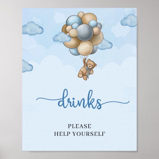 Blåblåsballonger i nalle dricker bord poster (Framsidan)
