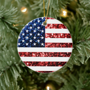 Blåblåskärmsglitter i USA flagga glitter Julgransprydnad Keramik