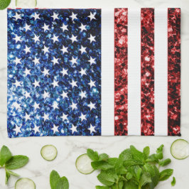 Blåblåskärmsglitter i USA flagga glitter Kökshandduk