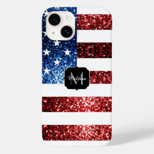 Blåblåskärmsglitter i USA flagga glitter Monogram