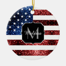 Blåblåskärmsglitter i USA flagga glitter Monogram Julgransprydnad Keramik