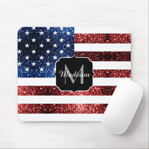 Blåblåskärmsglitter i USA flagga glitter Monogram Musmatta