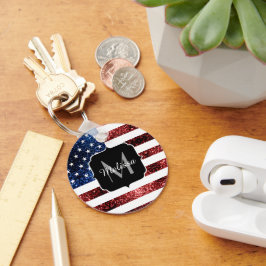 Blåblåskärmsglitter i USA flagga glitter Monogram Nyckelring