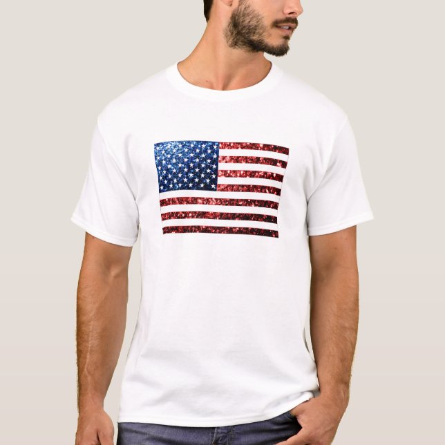 Blåblåskärmsglitter i USA flagga glitter Tee Shirt (Framsida)