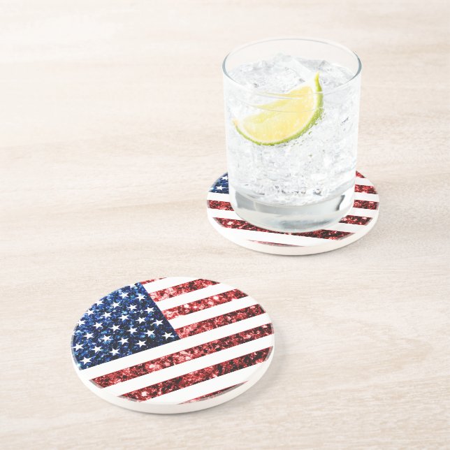 Blåblåskärmsglitter i USA flagga glitter Underlägg Sandsten (Sidan)