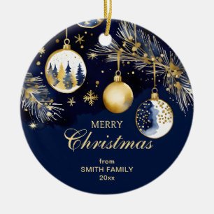 Blåblåsor för guld i god jul hälsning julgransprydnad keramik