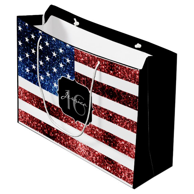 Blåblåspark i USA flagga glitter Sweet 16 (Framsidan Vinklad)