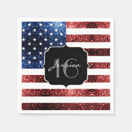Blåblåspark i USA flagga glitter Sweet 16 Pappersservett